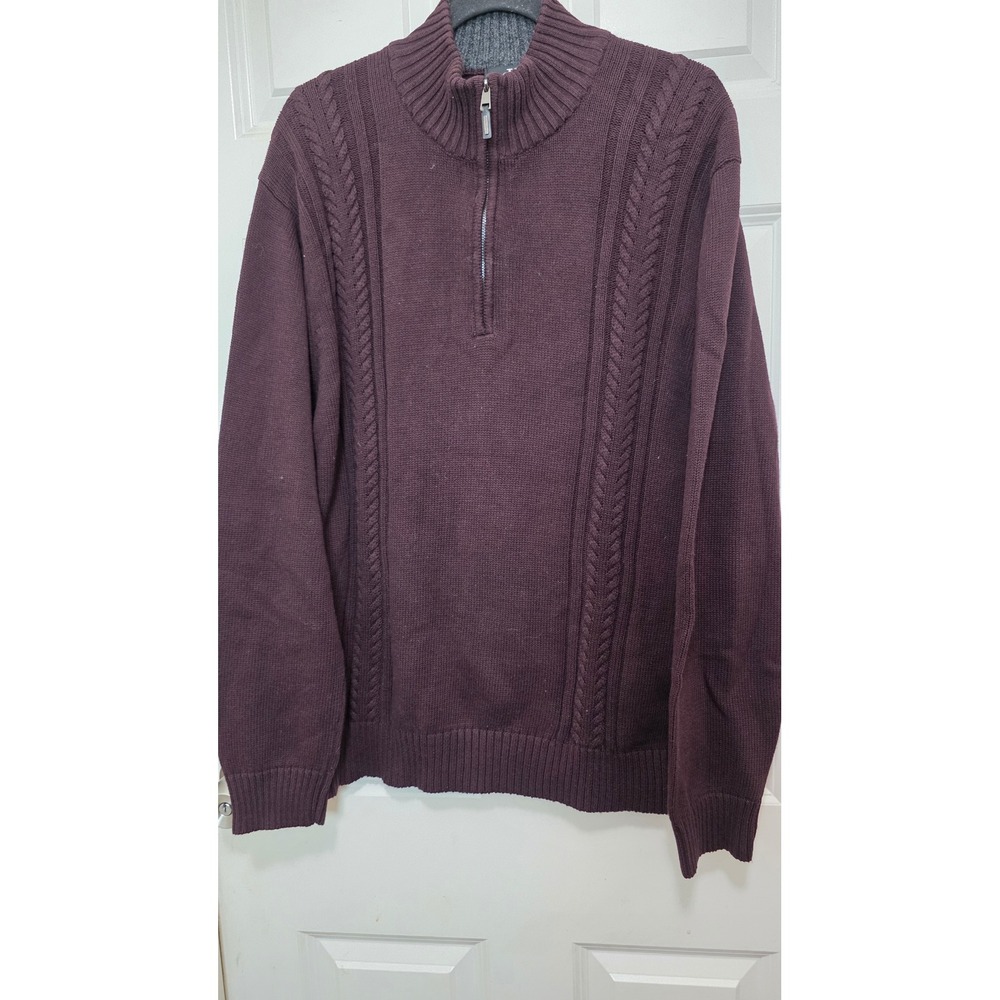 Calvin Klein Quarter Zip Sweater Men's XL Burgundy Plum Cable Knit Pullover